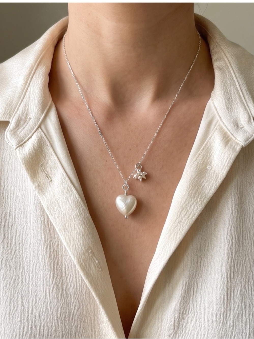 Sterling Silver Heart Pearl Pendant Necklace